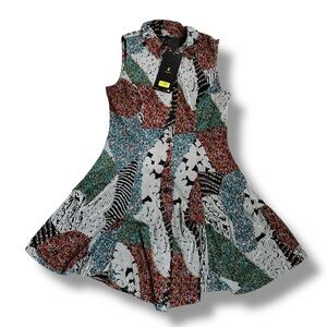 NEW IC by Connie K Tunic Top Lagenlook Button Up Artsy Abstract Print Medium
